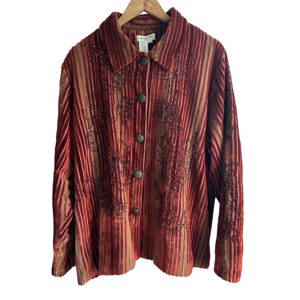 VTG Coldwater Creek 2X  Boho Burn Out Velvet Beaded sequined Embellished‎ Jacket